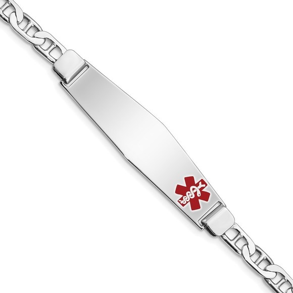 925 Sterling Silver Nautical Rhodium-plated Medical ID Anchor Link Bracelet 8